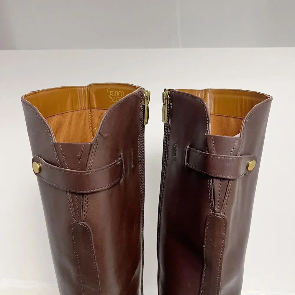 Franco Sarto Castor Brown Leather Knee High Riding Boots Women's Size 7.5